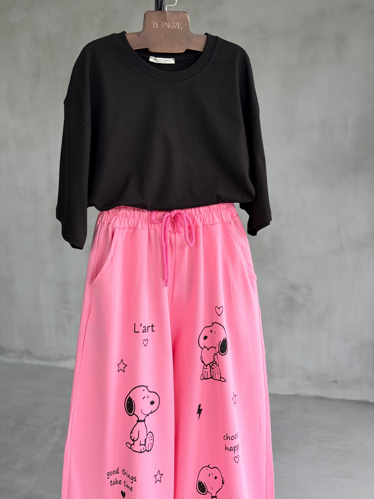 Özel Tasarım Snoopy Desenli Pantolon (Pembe)