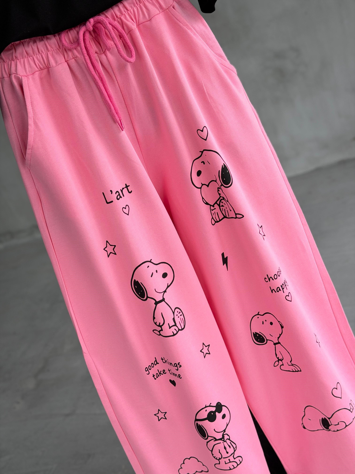 Özel Tasarım Snoopy Desenli Pantolon (Pembe)