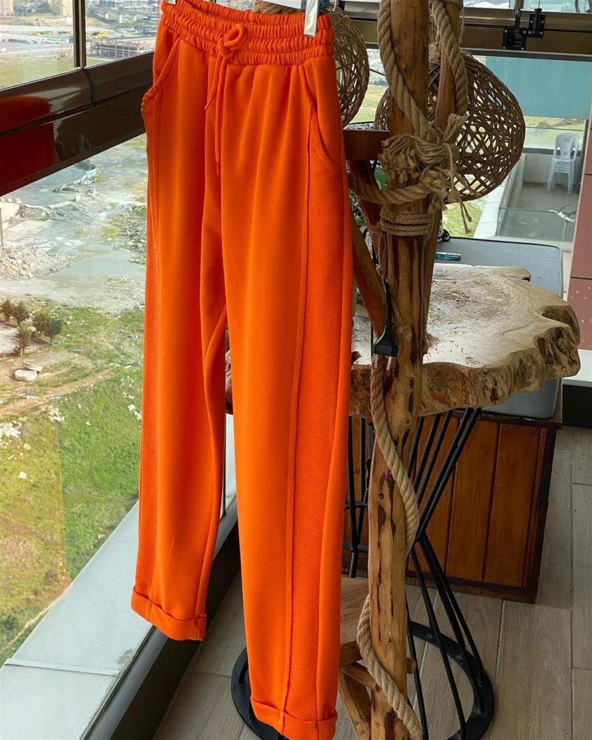 Paçası Katlama Detaylı Eşofman Pantolon (Oranj)