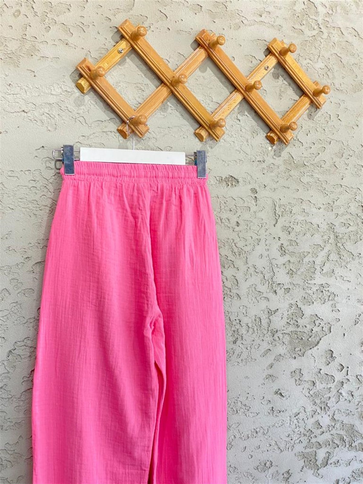 Paçası Pileli Müslin Pantolon (Pembe)