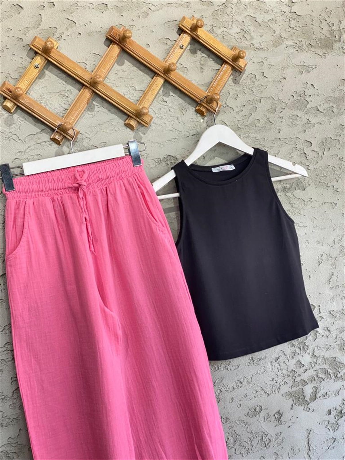 Paçası Pileli Müslin Pantolon (Pembe)