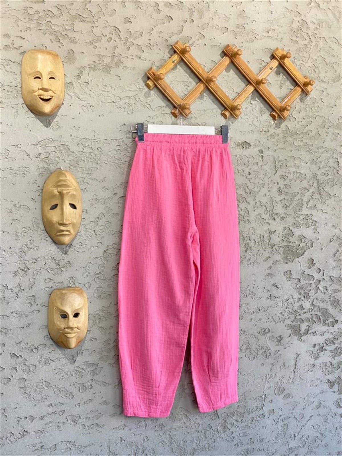 Paçası Pileli Müslin Pantolon (Pembe)
