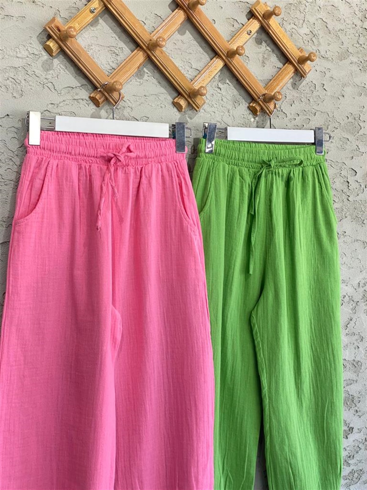 Paçası Pileli Müslin Pantolon (Pembe)
