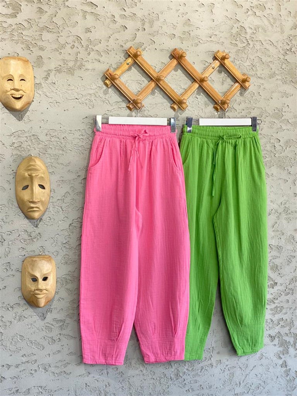 Paçası Pileli Müslin Pantolon (Pembe)