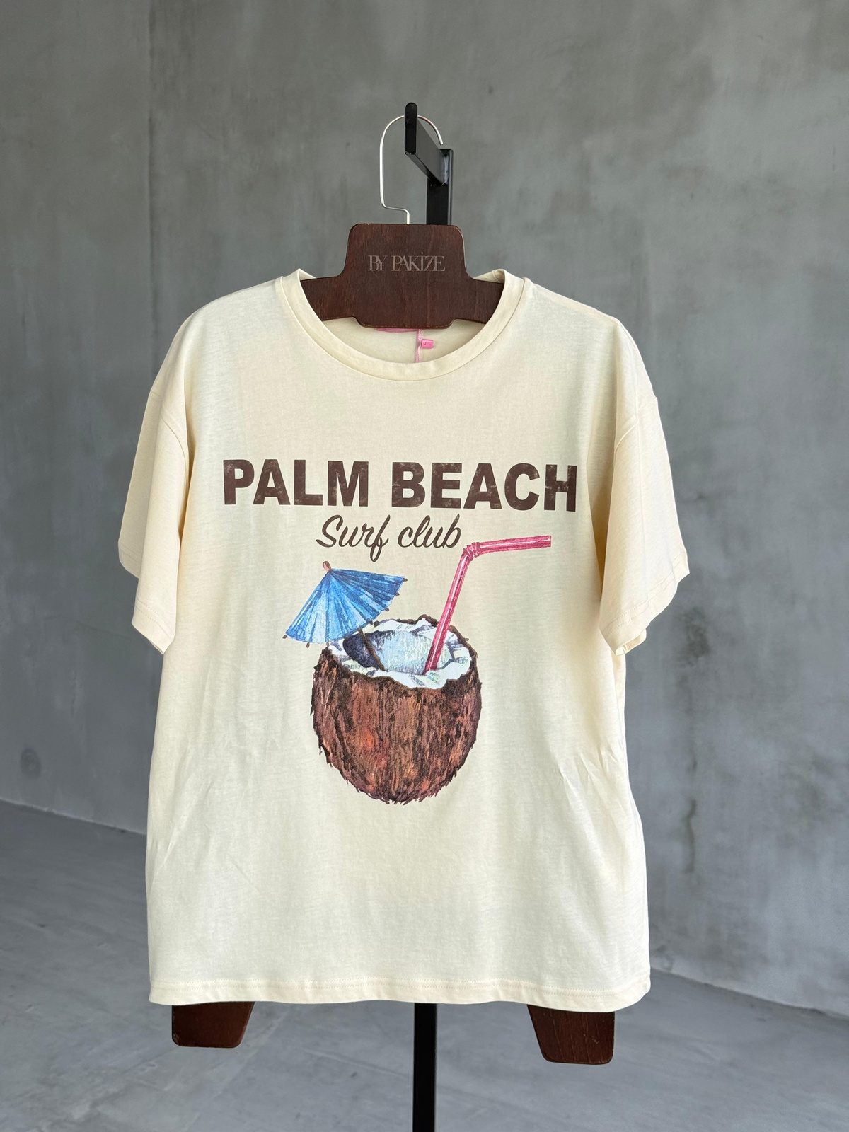 Palm Beach Coconut Baskılı Tişört (Krem)