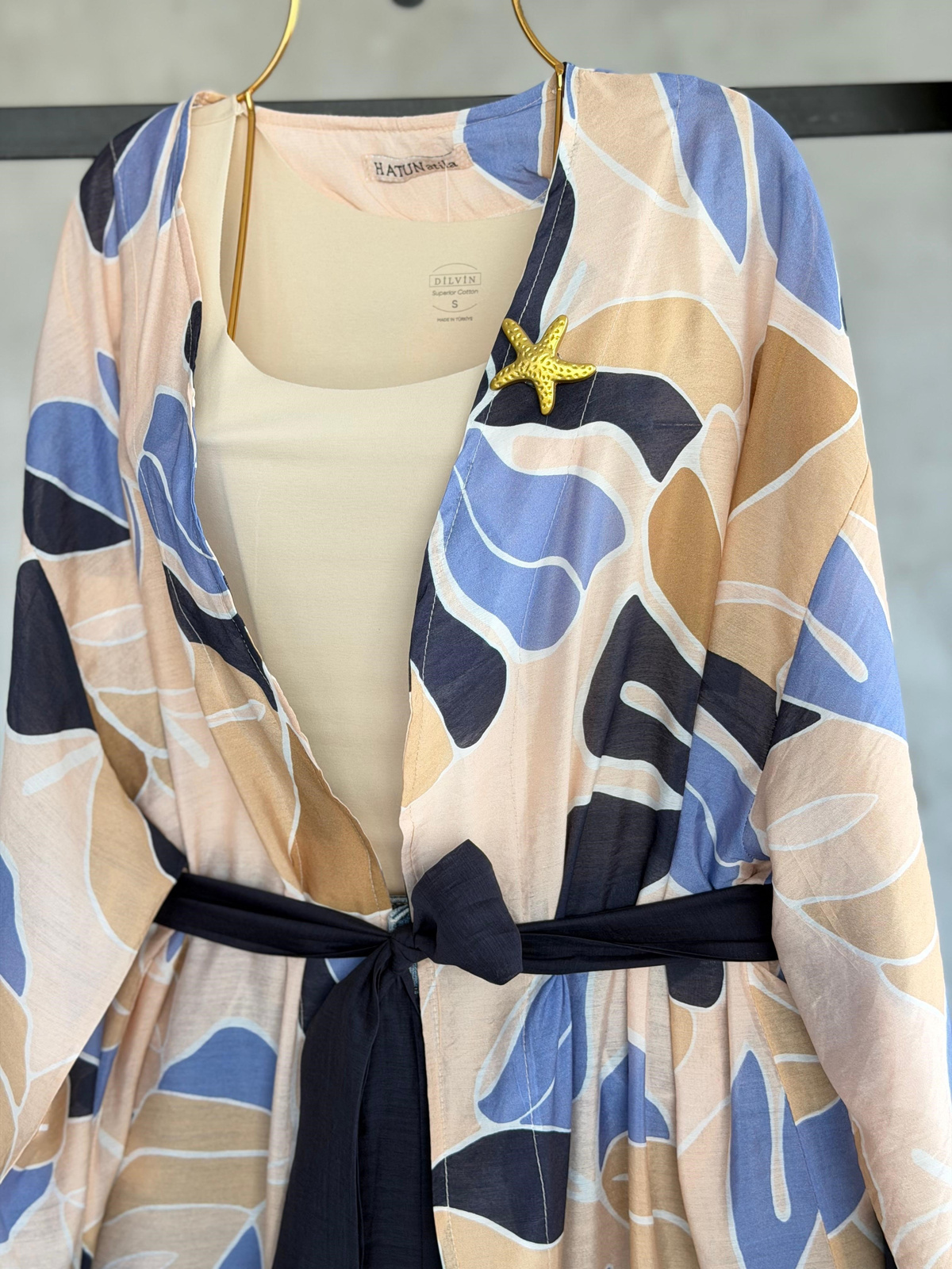 Palmiye Yaprak Desenli Kuşaklı Kimono (Lila)