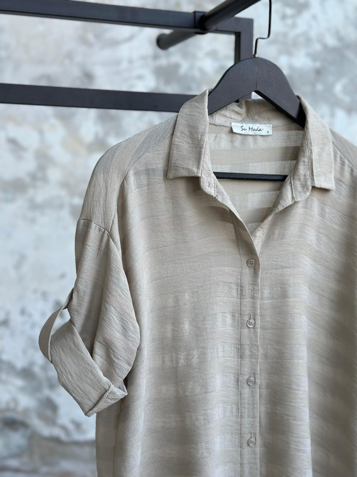 Pamuk Keten Oversize Gömlek (Camel)