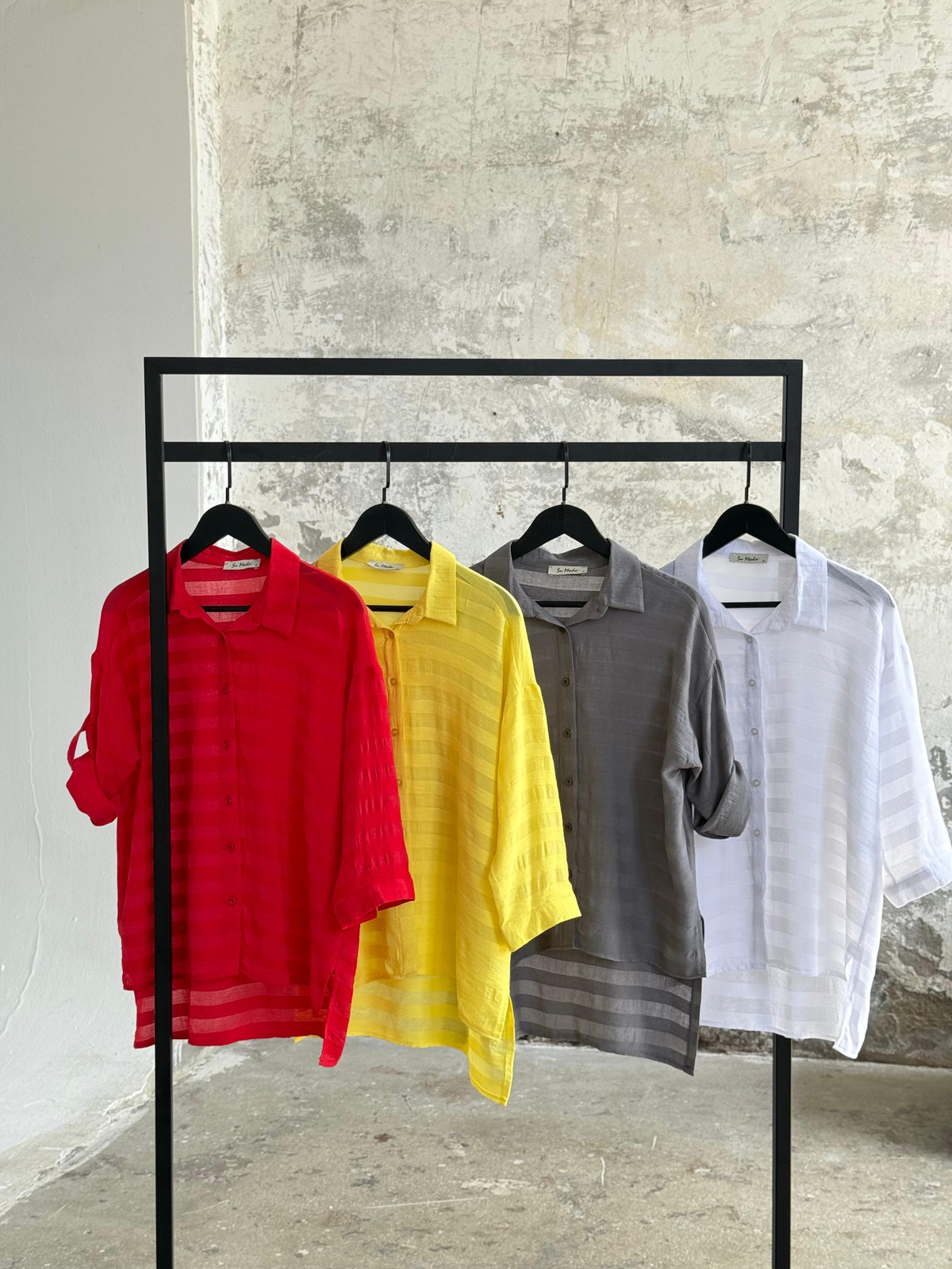 Pamuk Keten Oversize Gömlek (Kırmızı)