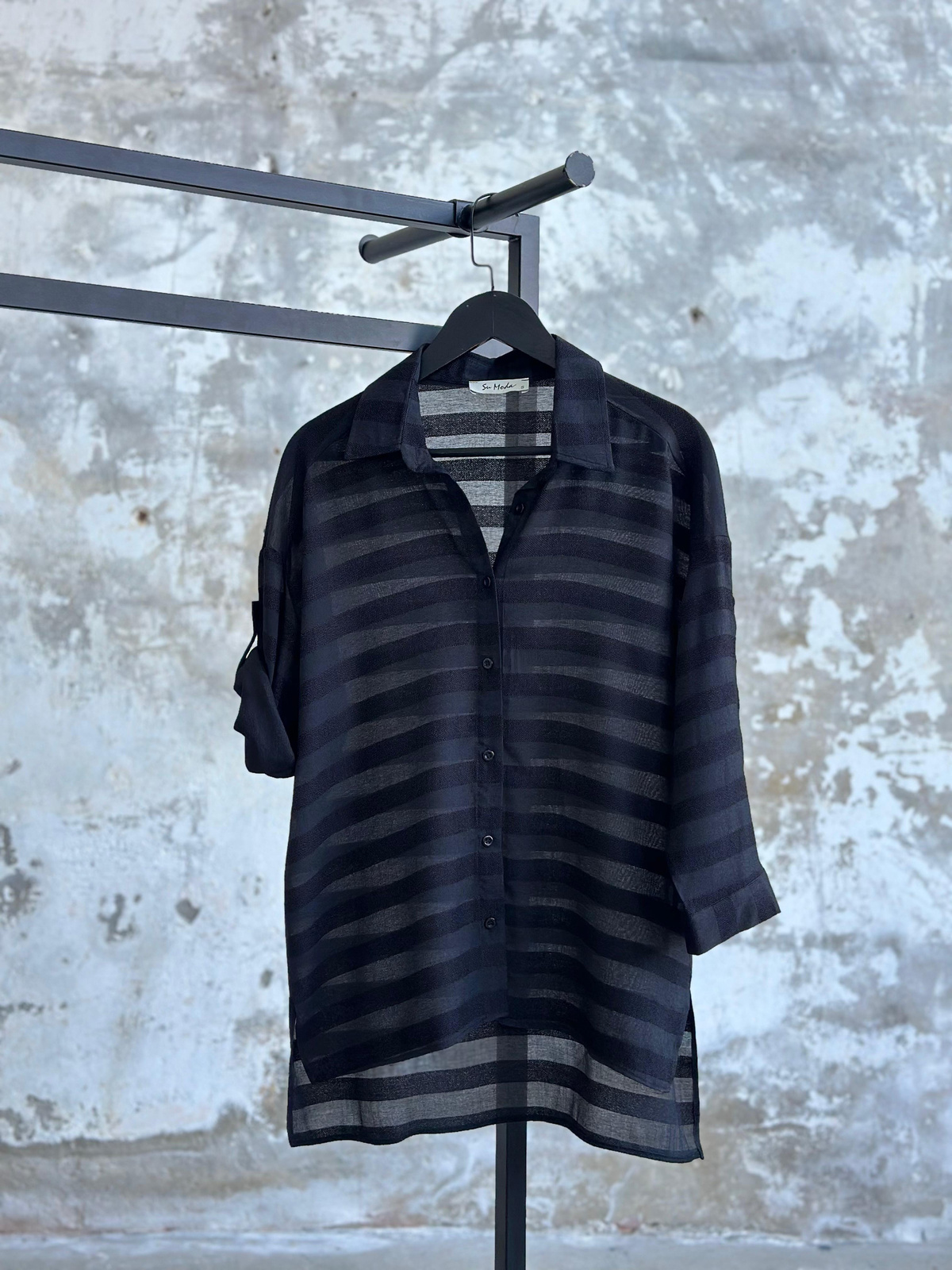 Pamuk Keten Oversize Gömlek (Siyah)