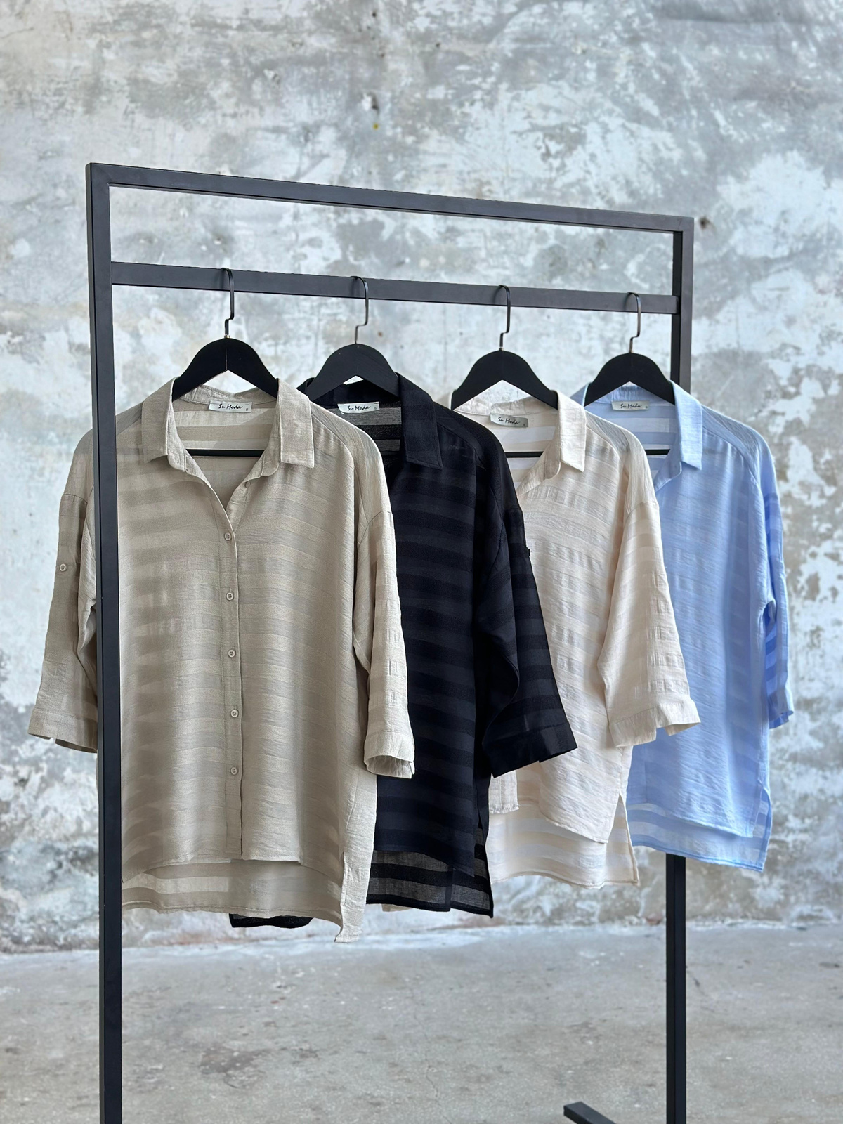 Pamuk Keten Oversize Gömlek (Siyah)
