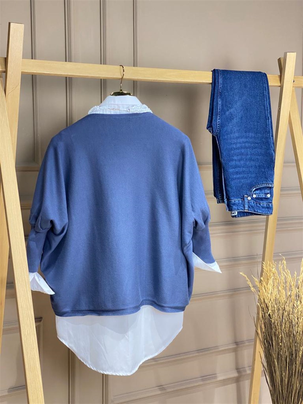Panço Dokuma Tasarım Kazak (Denim)