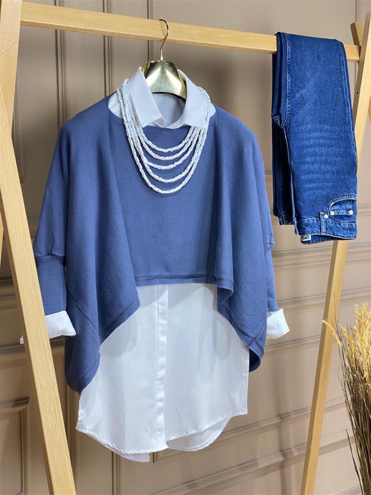 Panço Dokuma Tasarım Kazak (Denim)