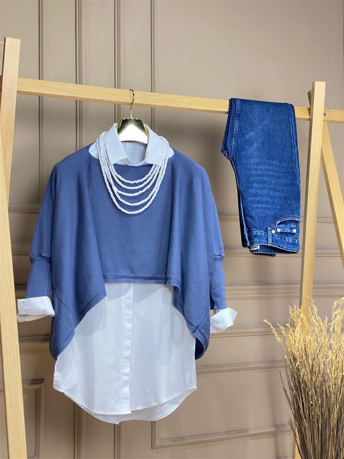 Panço Dokuma Tasarım Kazak (Denim)