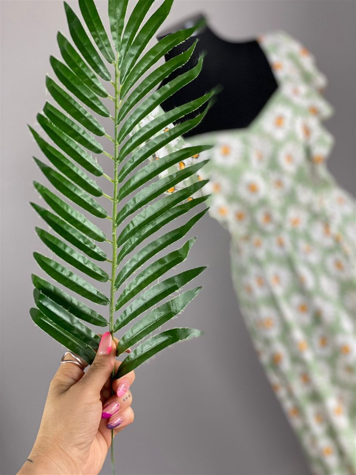 Papatya Desen Kolları Volanlı Elbise (Mint)