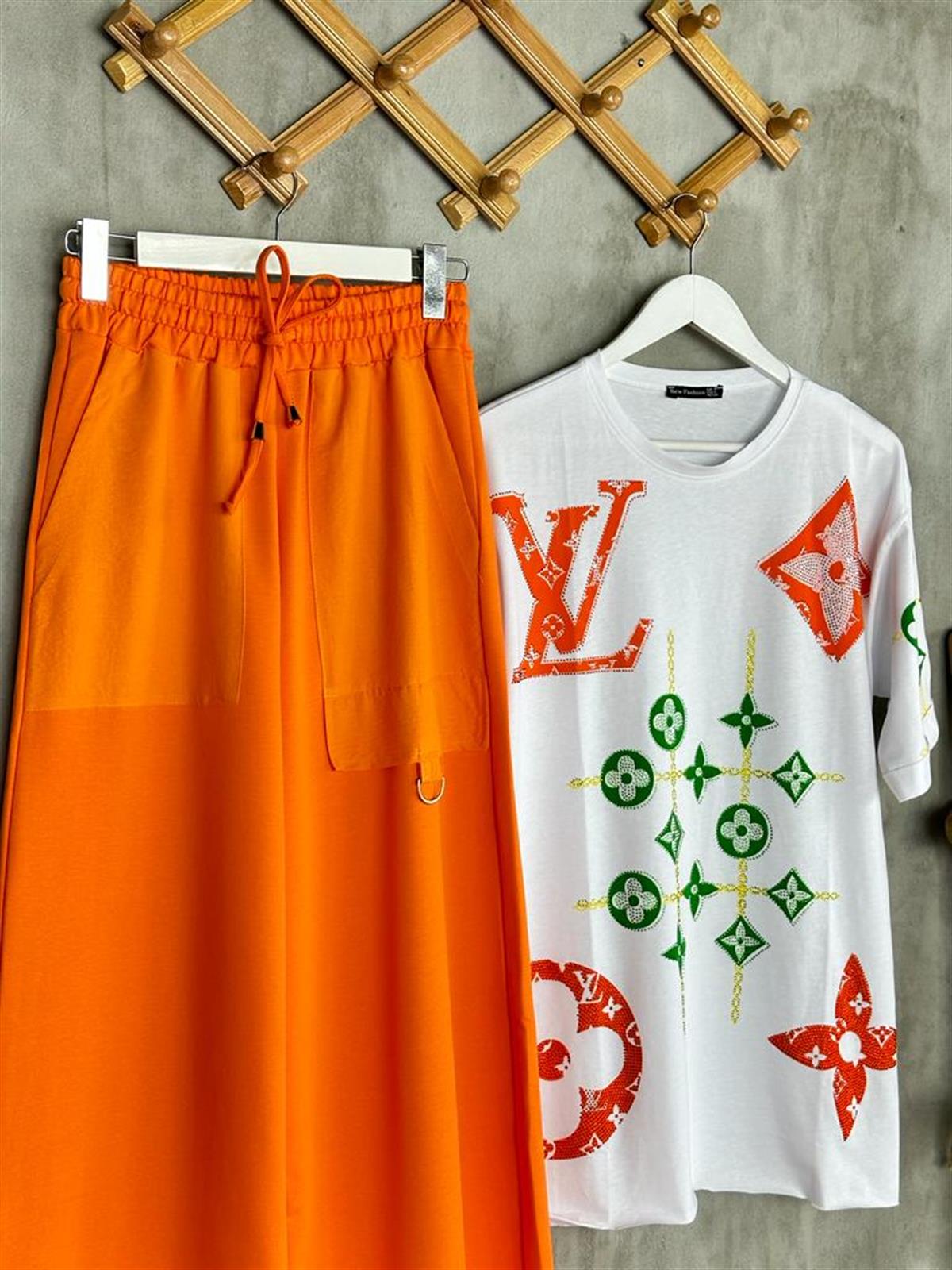 Paraşüt Cep Detaylı Geniş Paça Pantolon (Oranj)