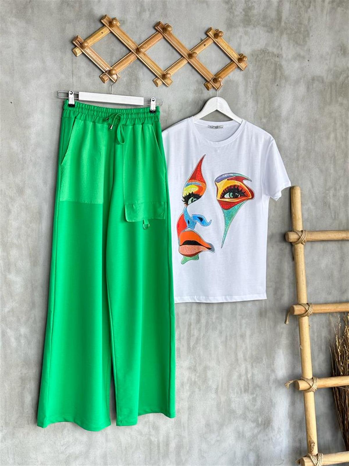 Paraşüt Cep Detaylı Geniş Paça Pantolon (Yeşil)