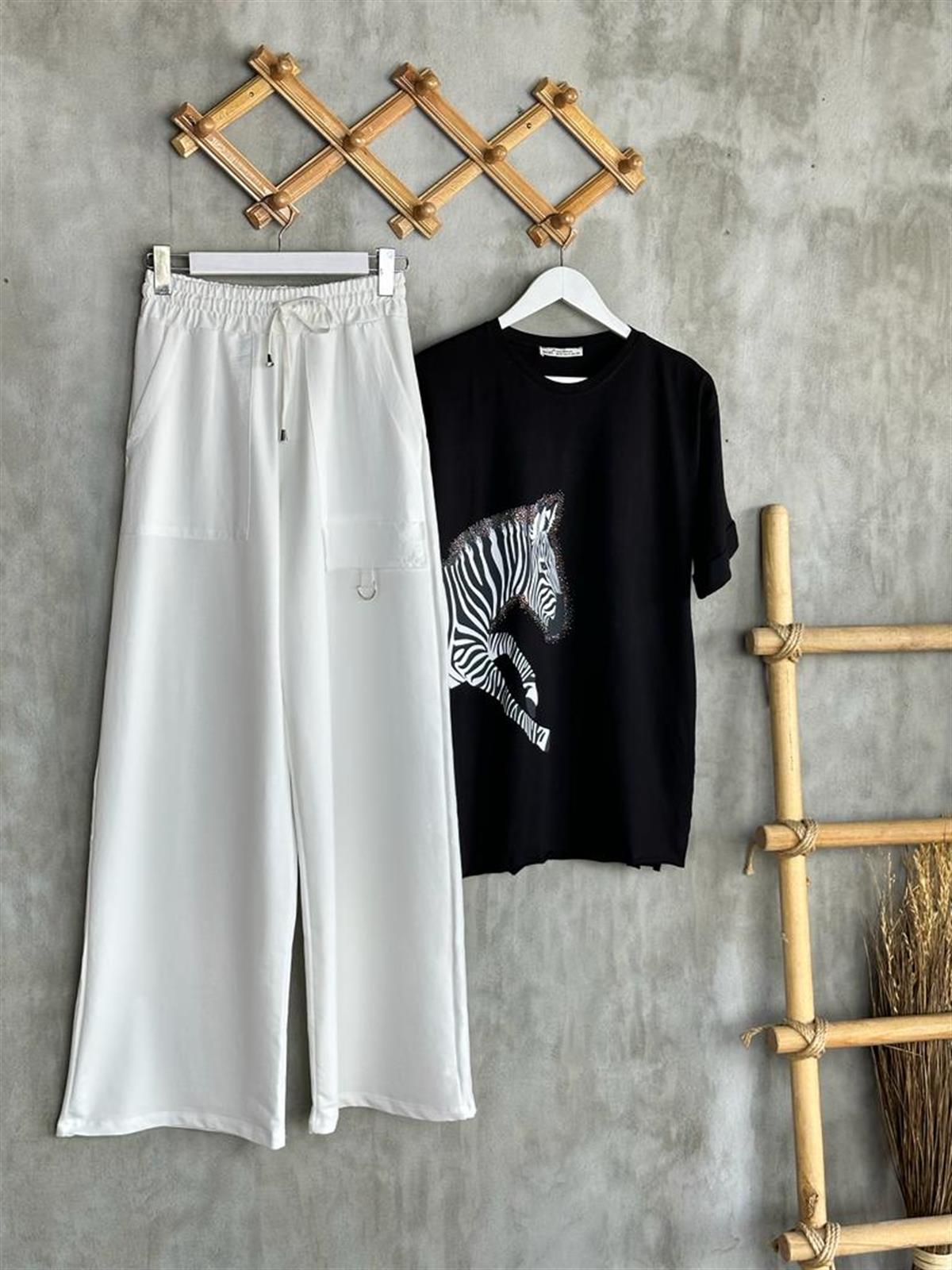 Paraşüt Cep Detaylı Geniş Paça Pantolon (Beyaz)