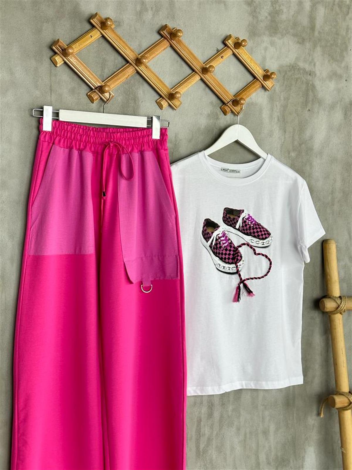 Paraşüt Cep Detaylı Geniş Paça Pantolon (Fuşya)