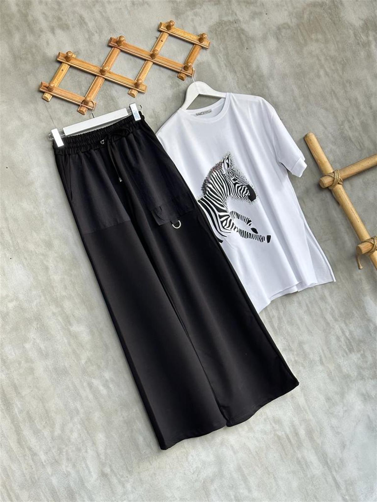 Paraşüt Cep Detaylı Geniş Paça Pantolon (Siyah)