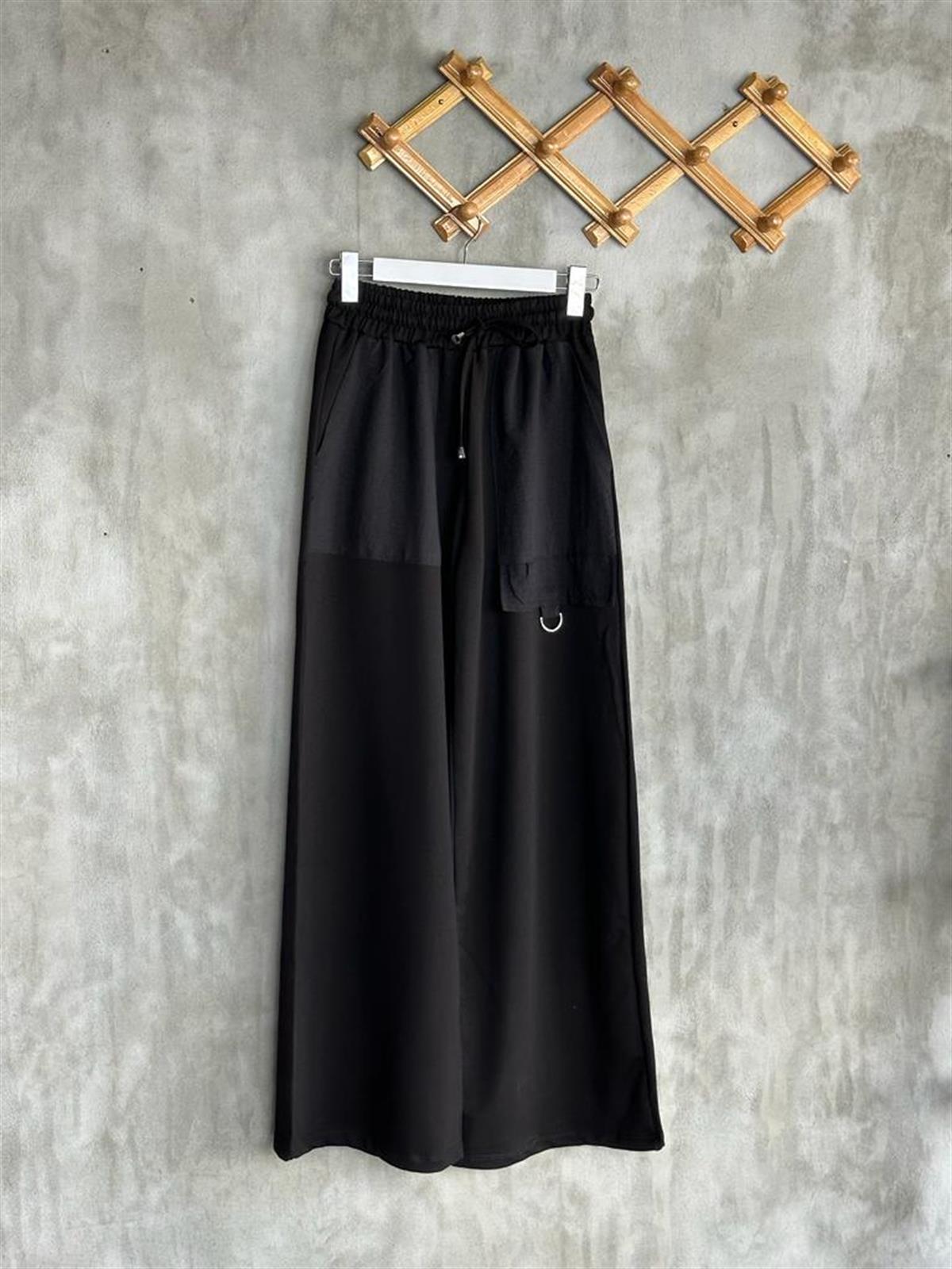 Paraşüt Cep Detaylı Geniş Paça Pantolon (Siyah)