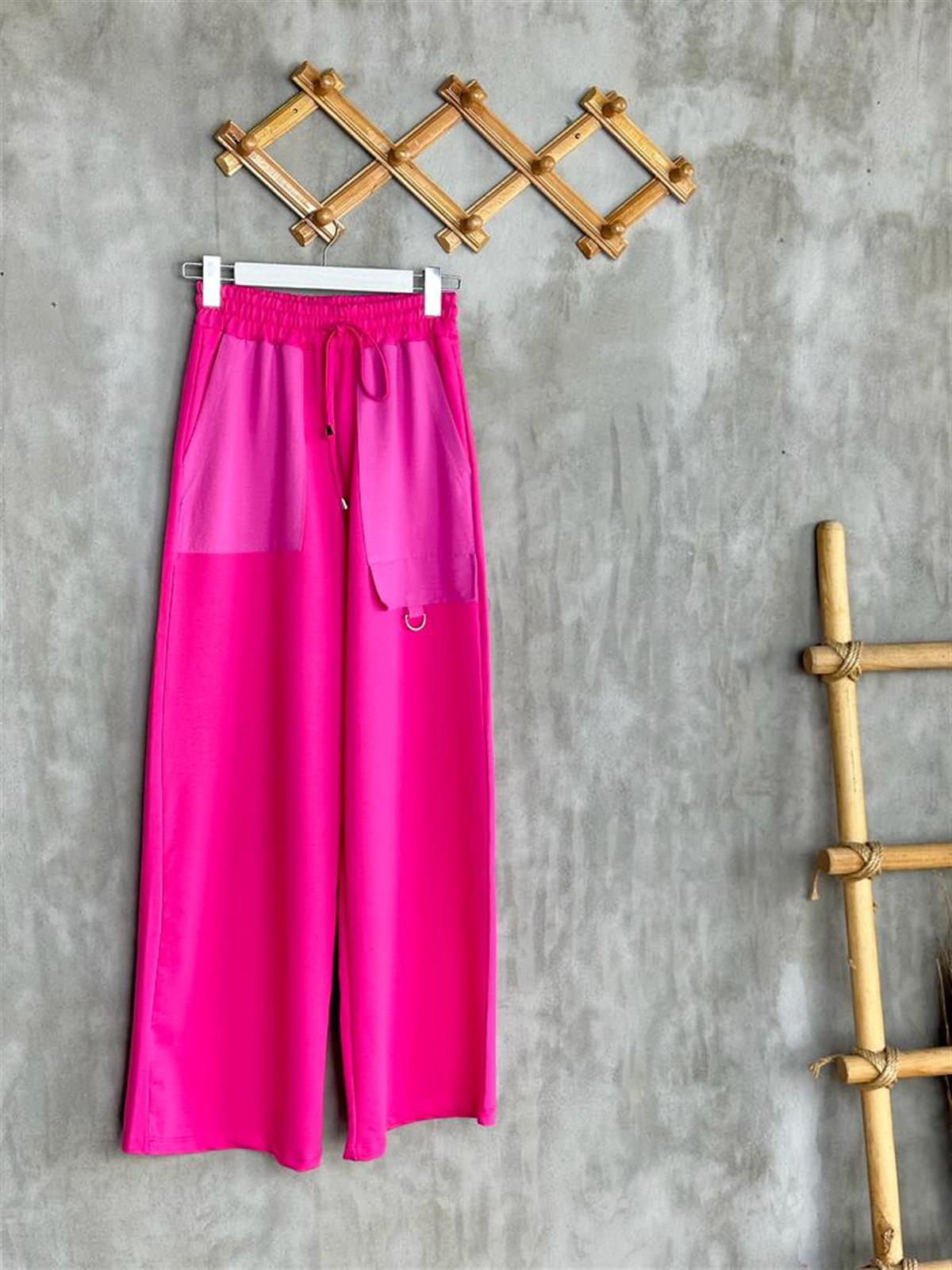 Paraşüt Cep Detaylı Geniş Paça Pantolon (Fuşya)