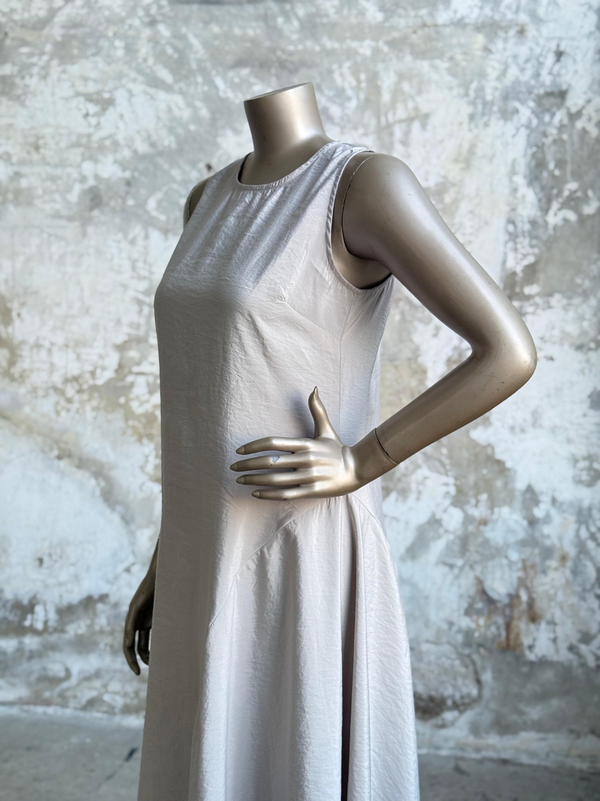 Paraşüt Kumaş Bisiklet Yaka Elbise (Bej)