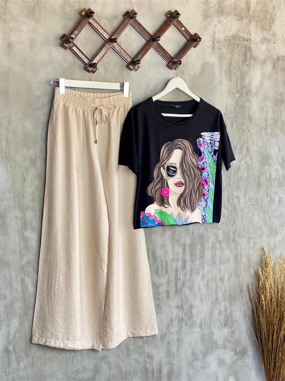 Paraşüt Kumaş Bol Pantolon (Taş)
