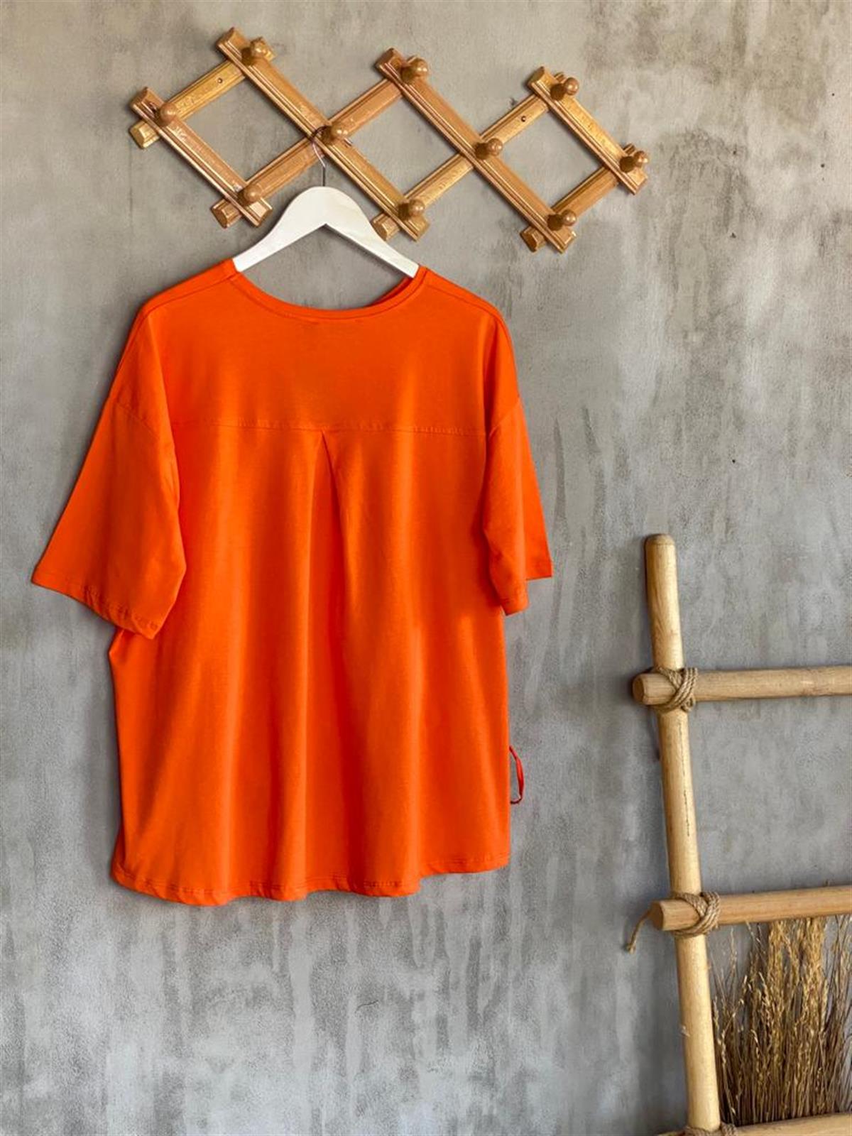 Paraşüt Kumaş Ön Büzgülü Tshirt (Oranj)