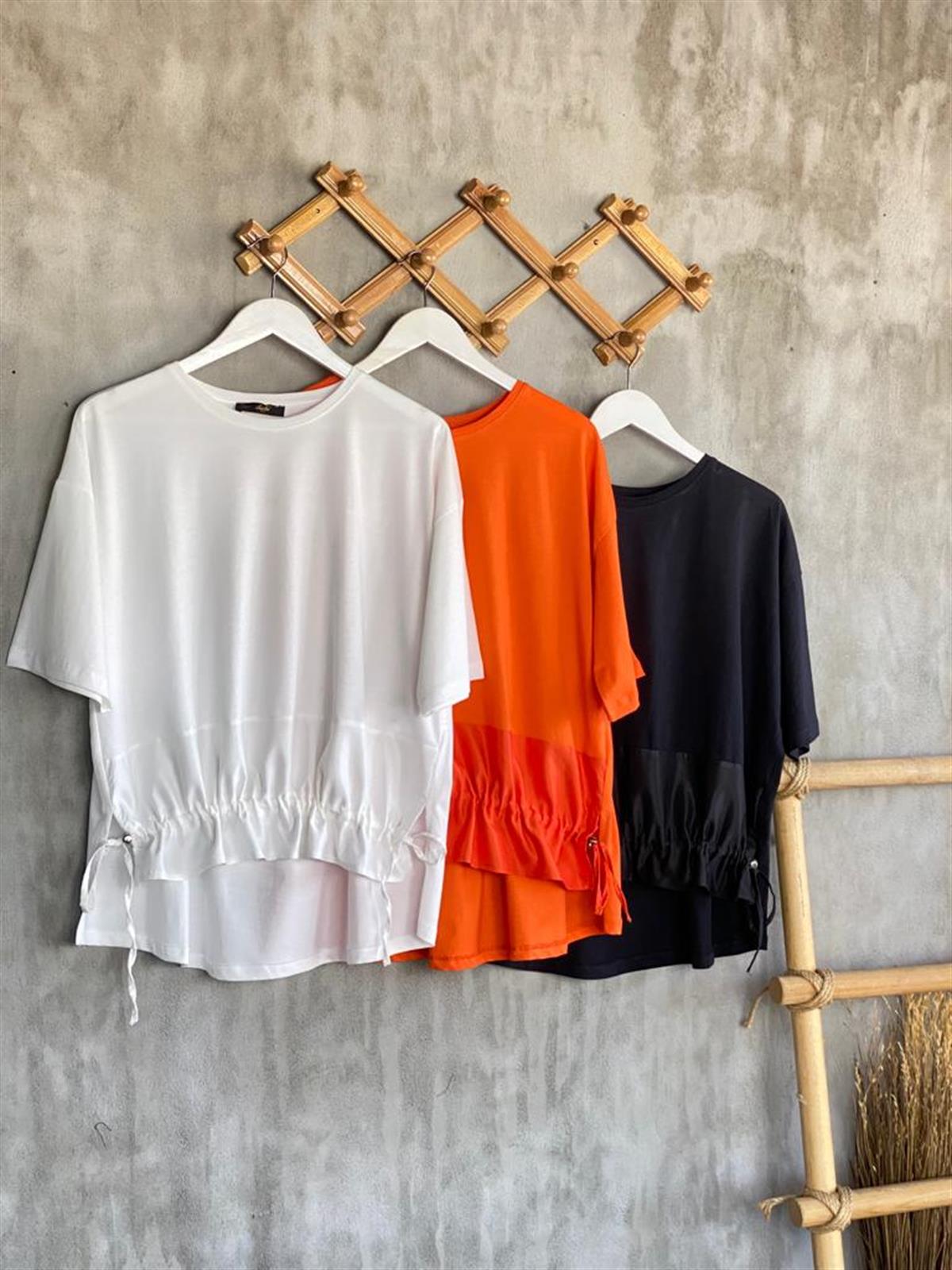 Paraşüt Kumaş Ön Büzgülü Tshirt (Oranj)