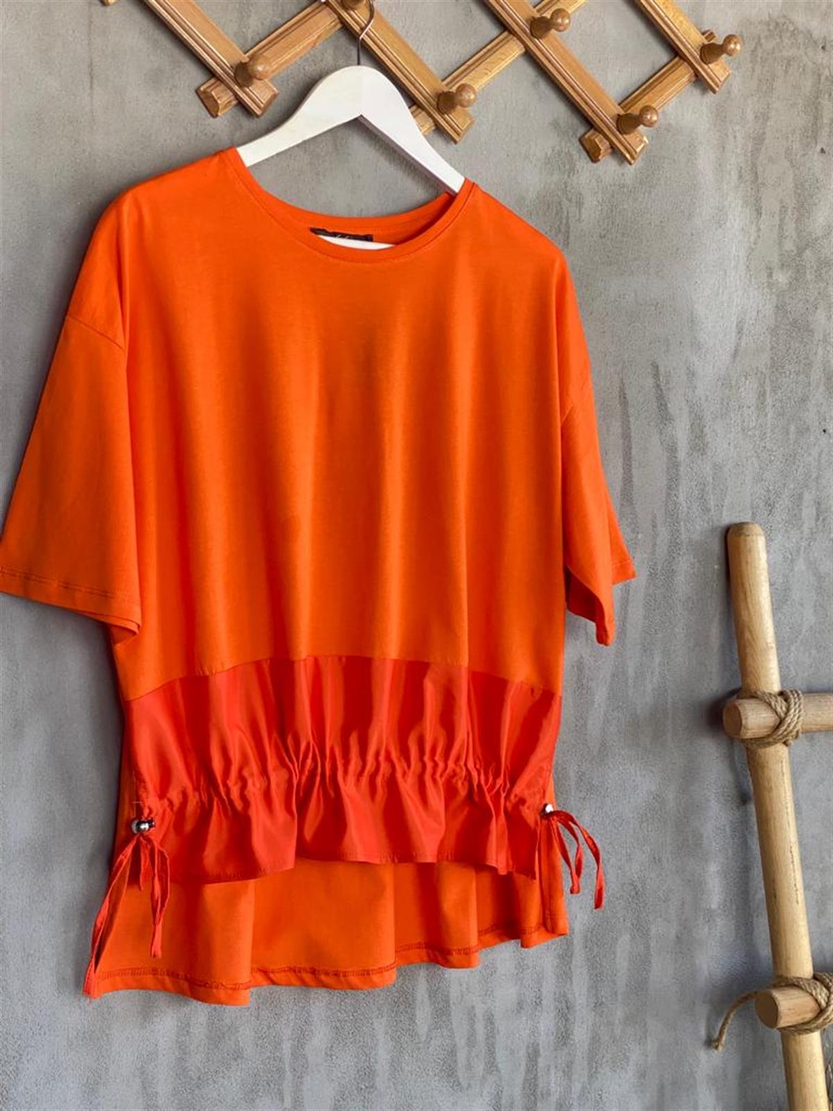 Paraşüt Kumaş Ön Büzgülü Tshirt (Oranj)