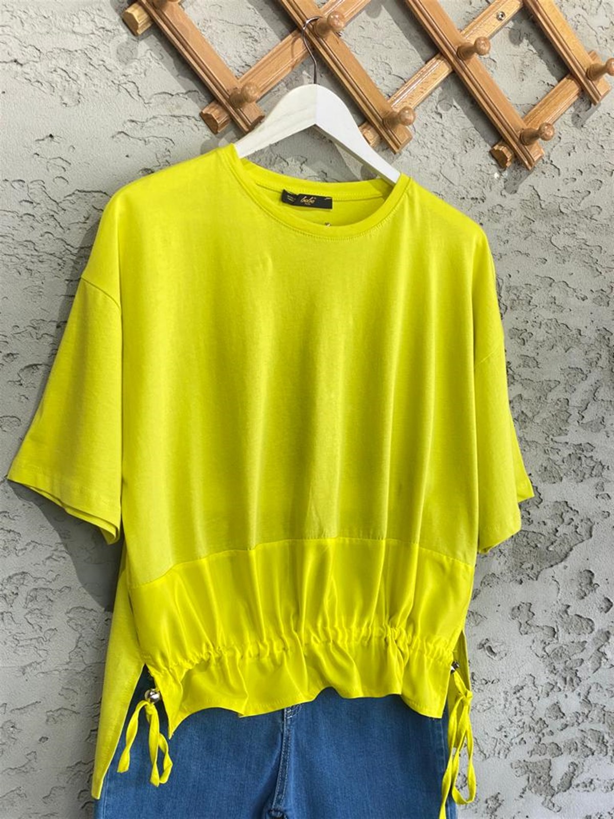 Paraşüt Kumaş Ön Büzgülü Tshirt (Yağ Yeşil)
