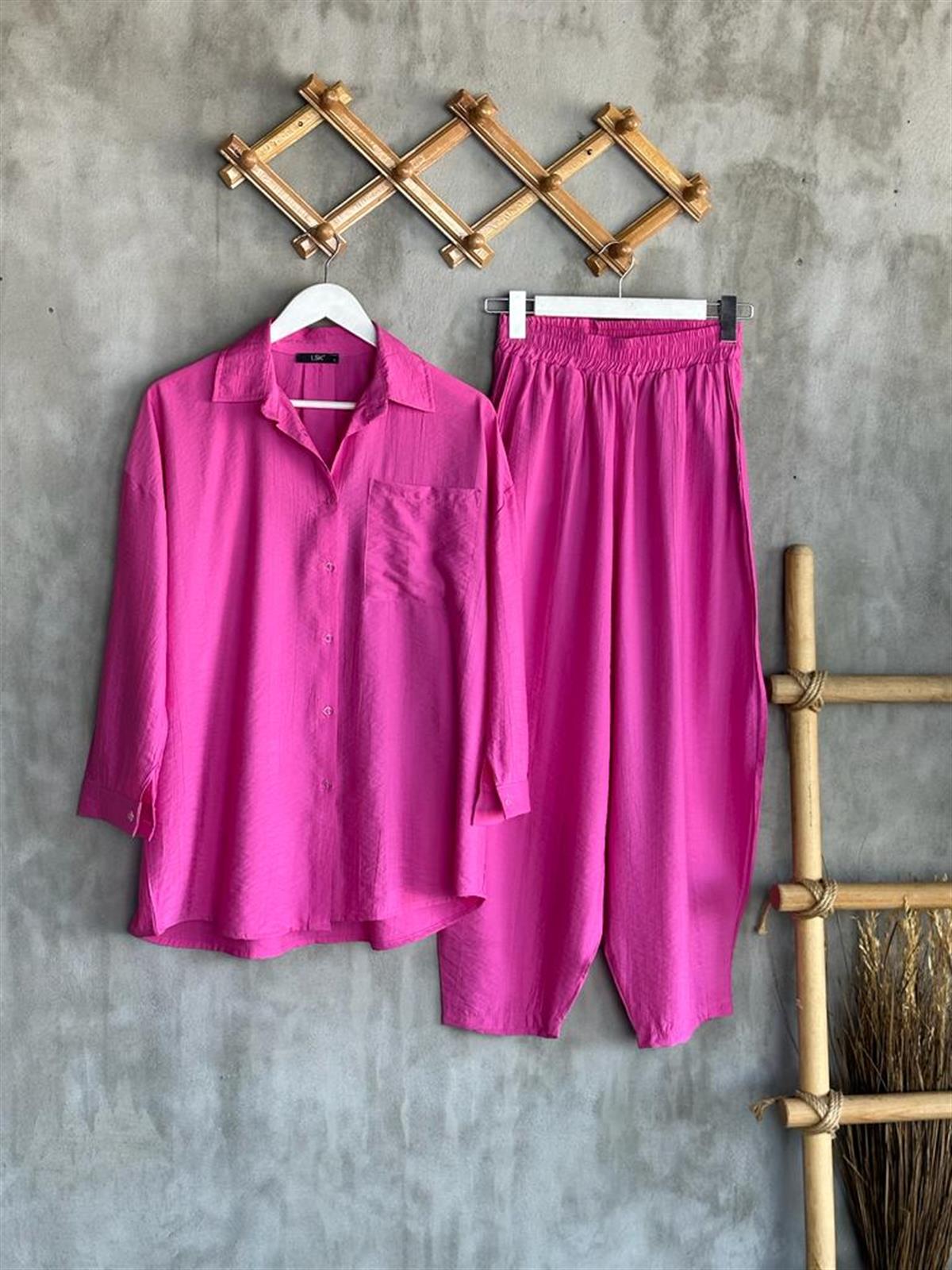 Paraşüt Kumaş Şalvar Pantolonlu Takım (Pembe)
