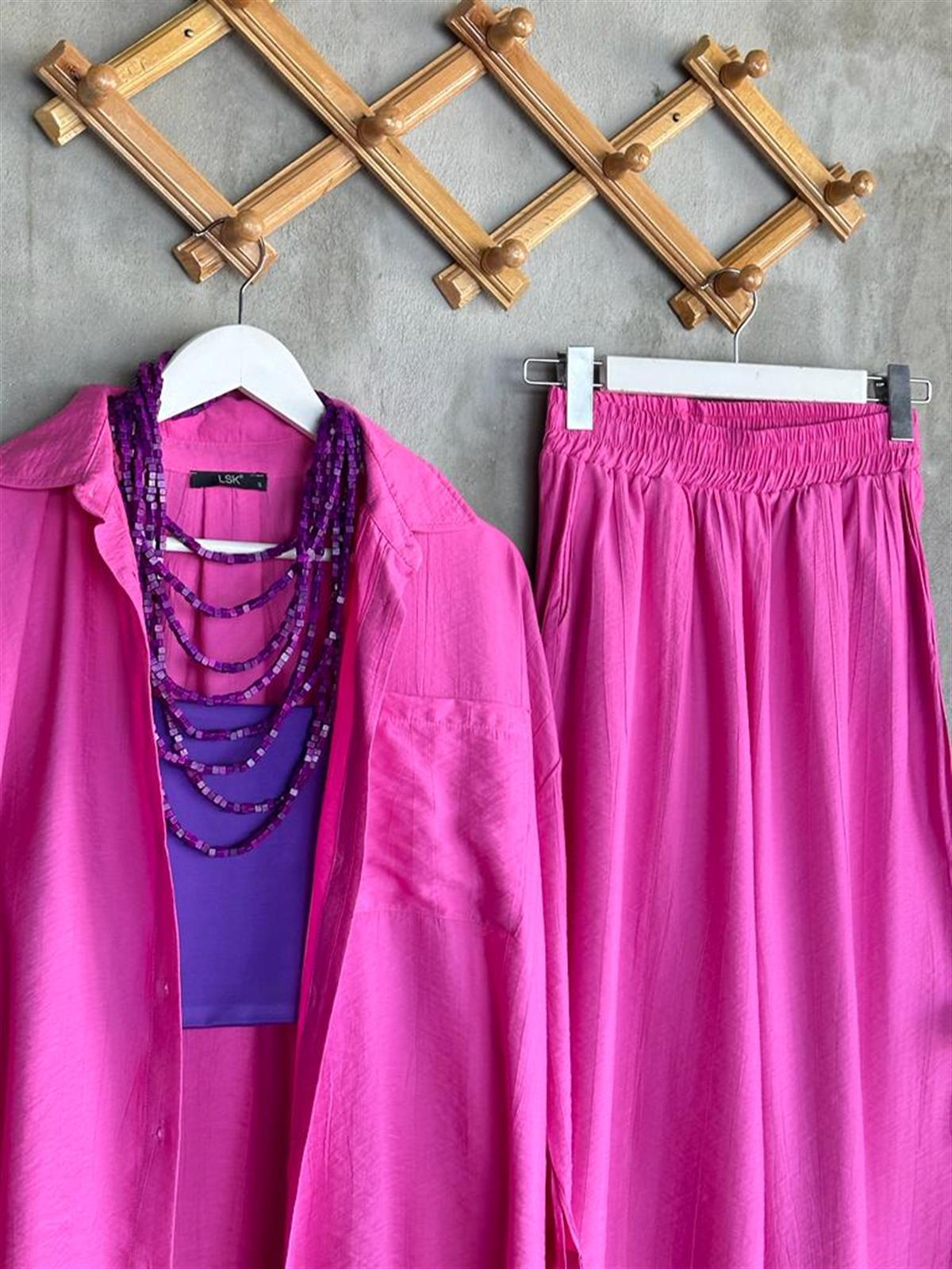Paraşüt Kumaş Şalvar Pantolonlu Takım (Pembe)