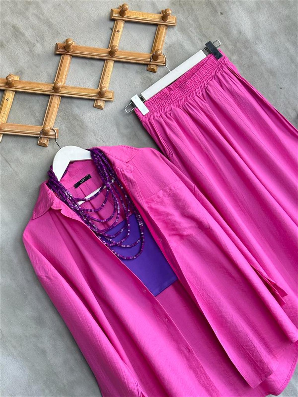 Paraşüt Kumaş Şalvar Pantolonlu Takım (Pembe)