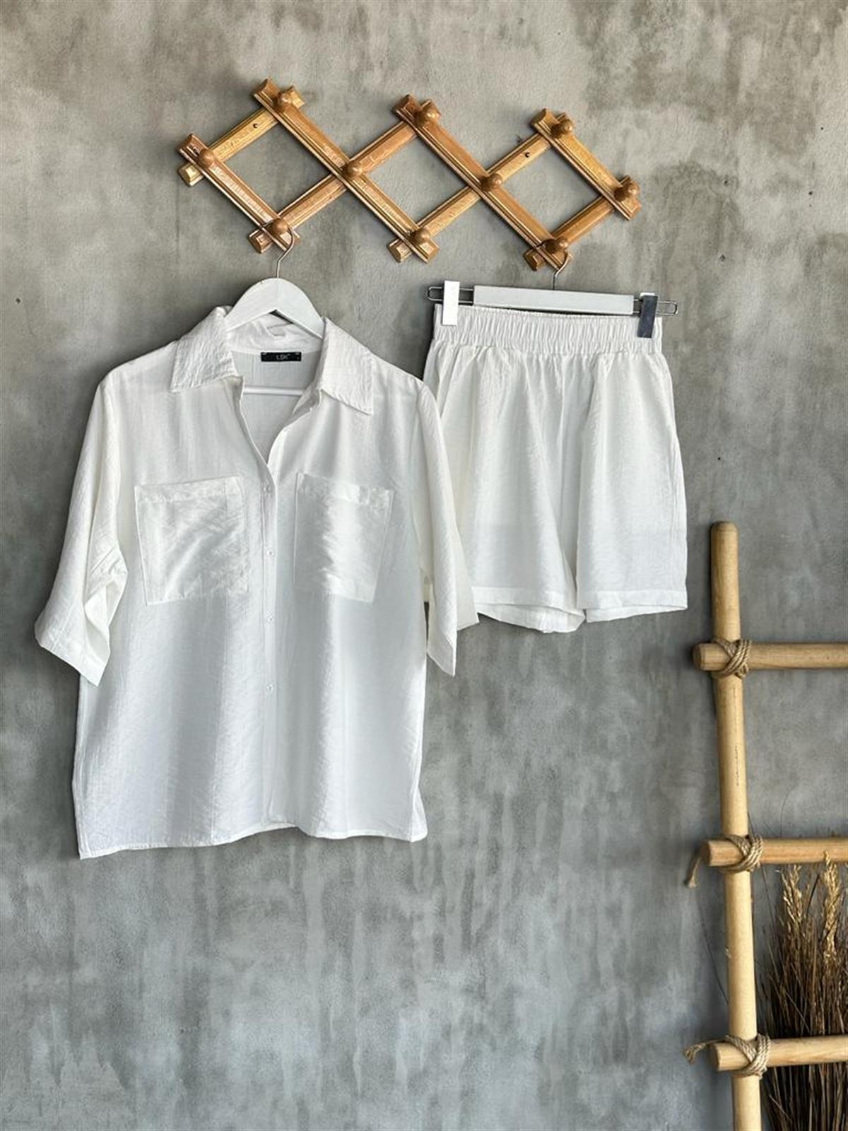 Paraşüt Kumaş Şortlu Takım (Beyaz)