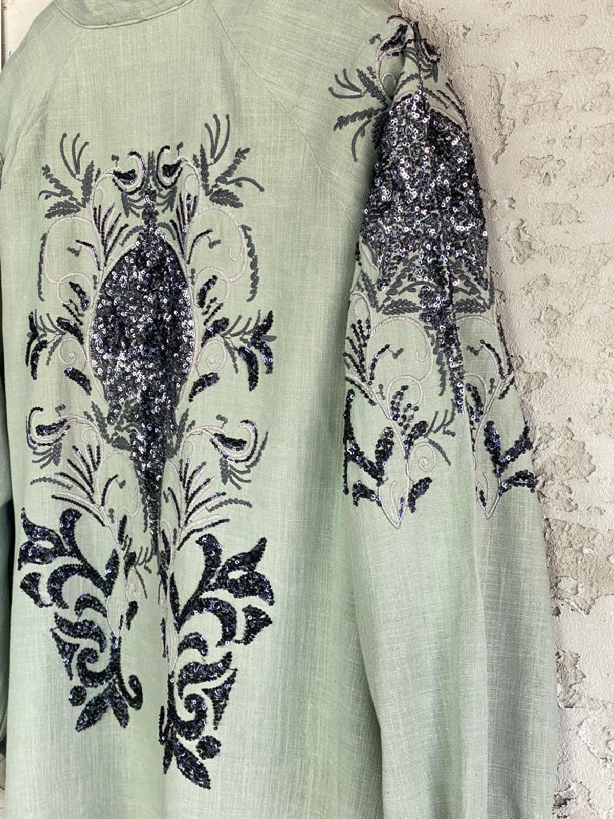 Payetli Özel El İşlemeli Kimono (Çağla Yeşil)