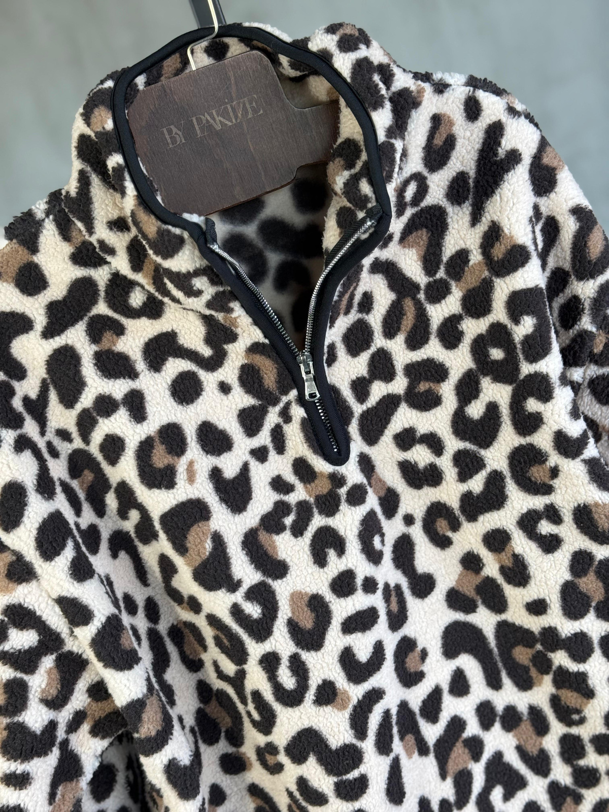 Peluş Leopar Desenli Kazak (Kahverengi)
