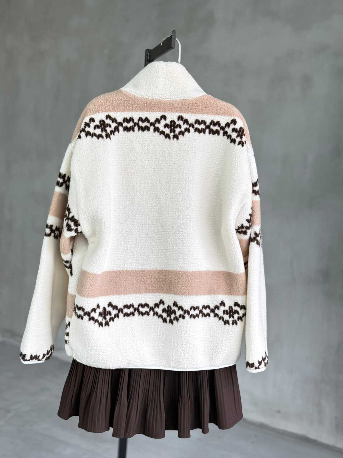 Peluş Teddy Geyik Desenli Kazak (Kahve)