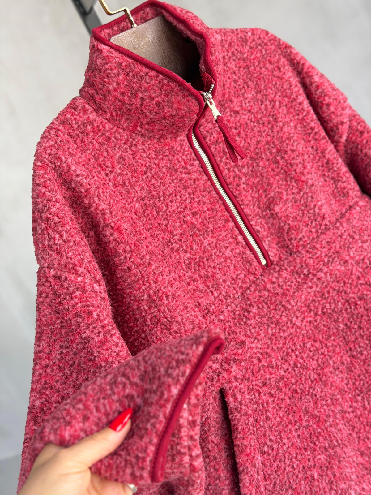 Peluş Teddy Kanguru Cepli Kazak (Bordo)