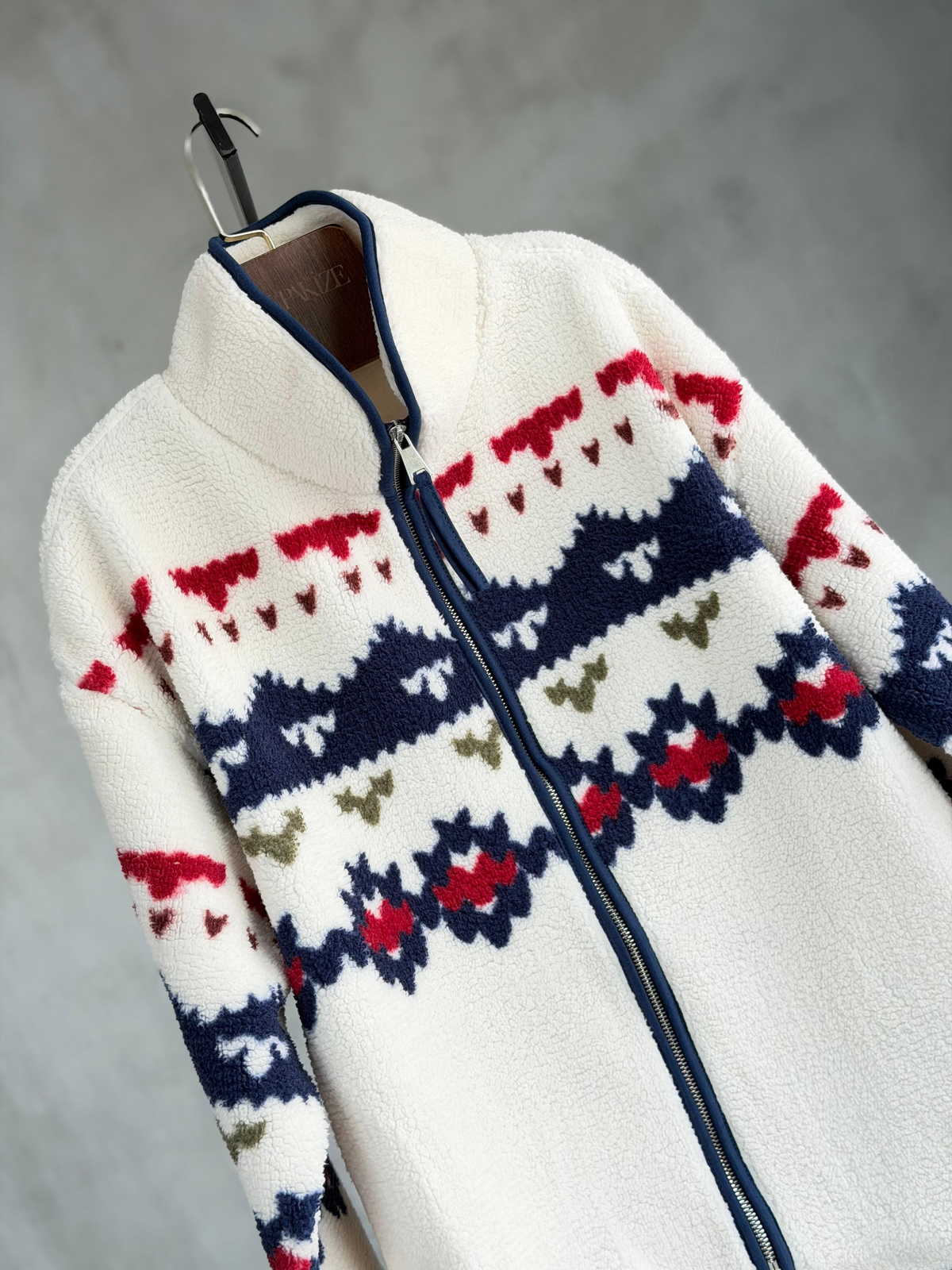 Peluş Teddy Kilim Desenli Cepli Ceket (Lacivert)