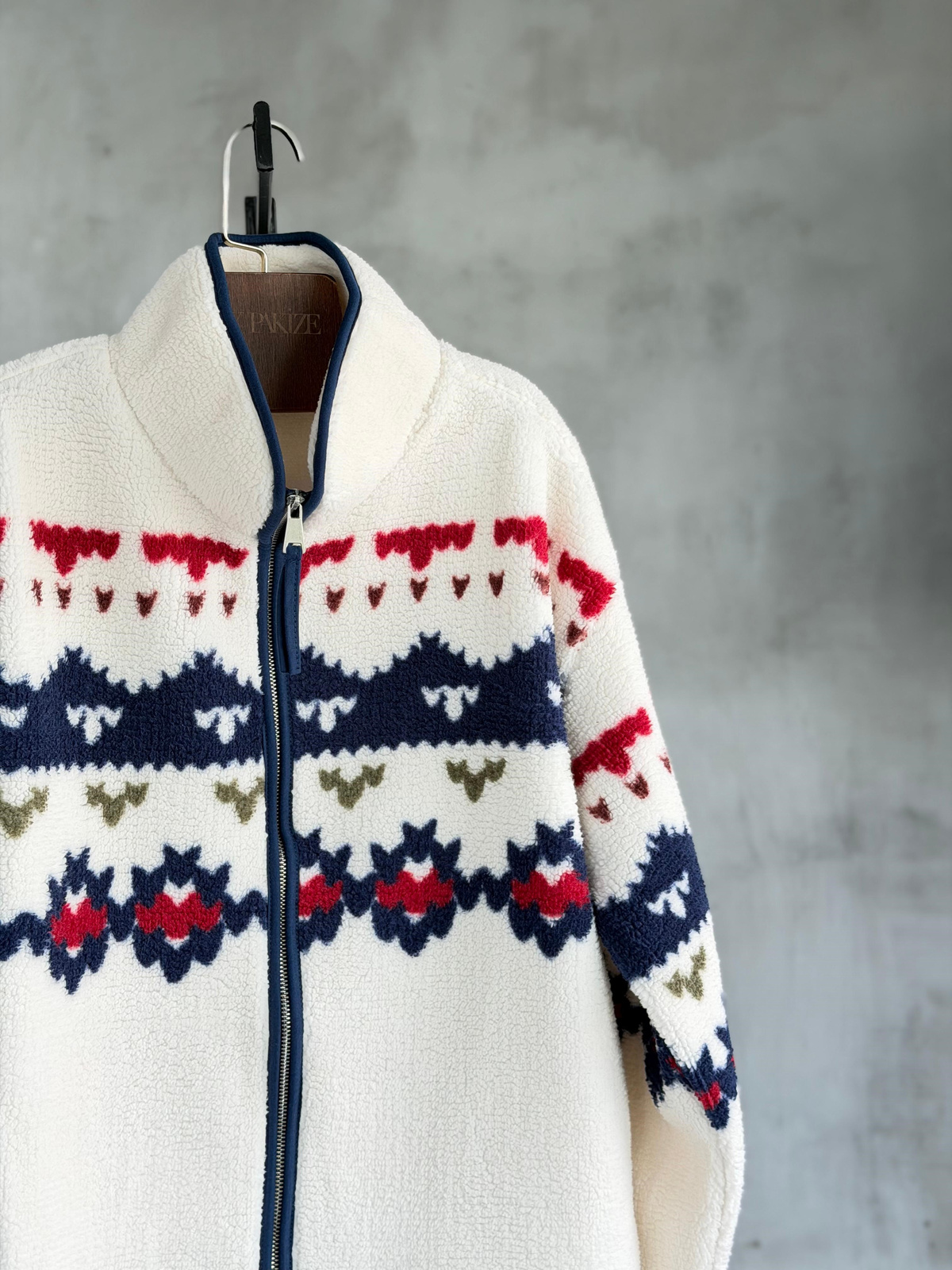 Peluş Teddy Kilim Desenli Cepli Ceket (Lacivert)
