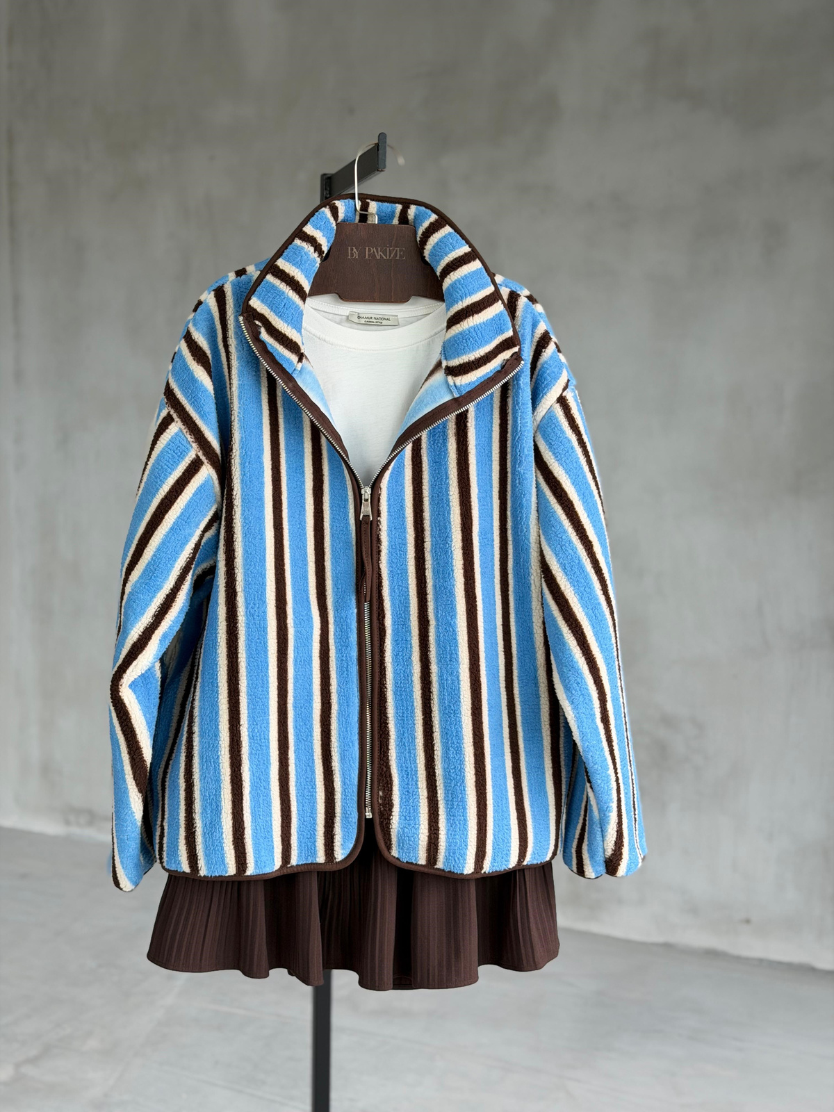 Peluş Teddy Marin Çizgili Cepli Ceket (Mavi)