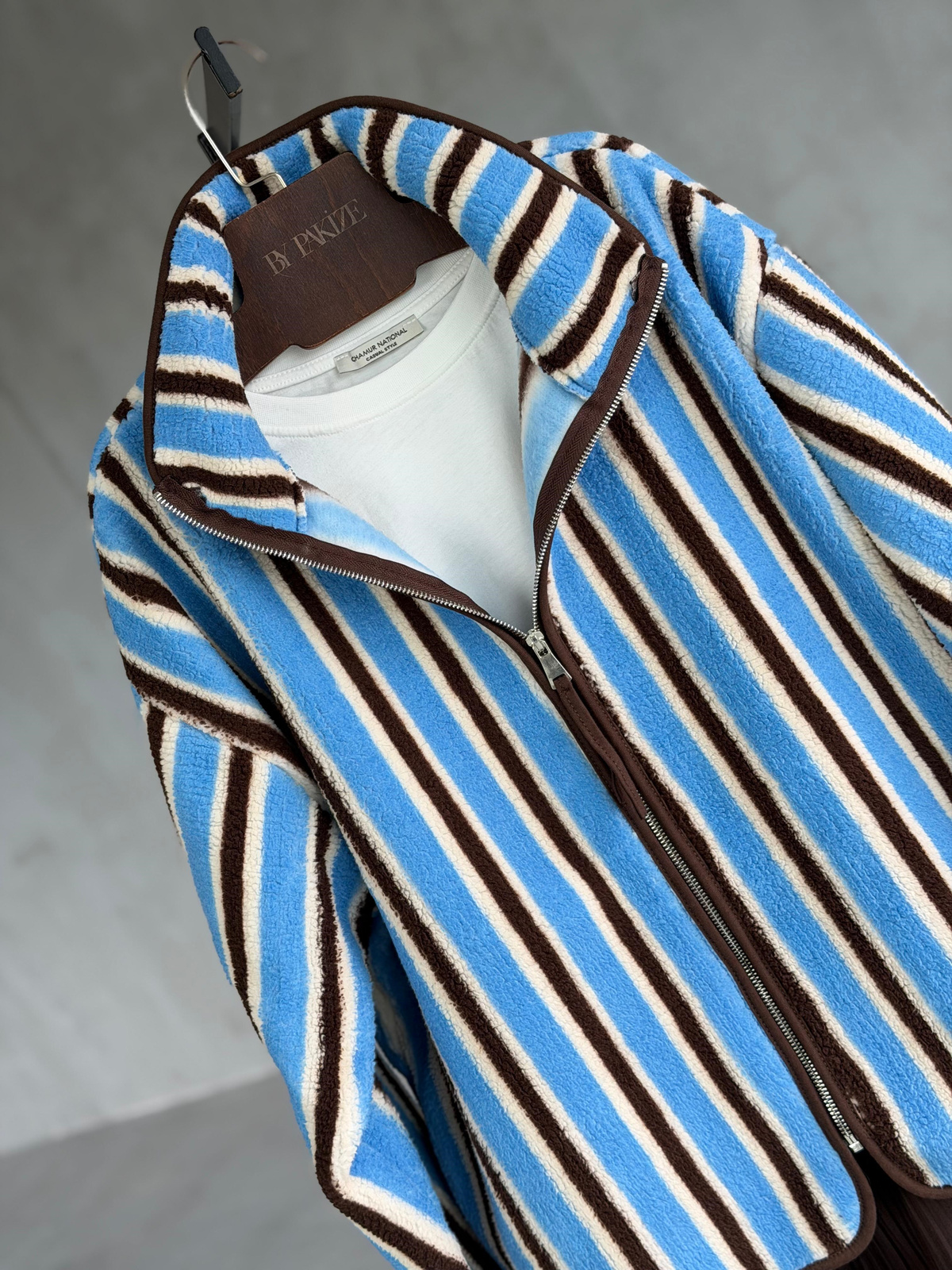 Peluş Teddy Marin Çizgili Cepli Ceket (Mavi)