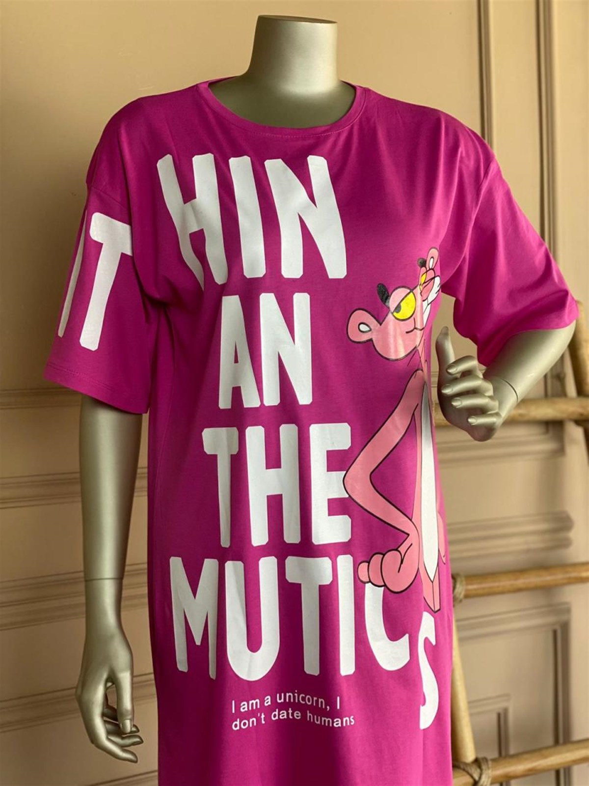 Pembe Panter Baskılı Elbise (Fuşya)
