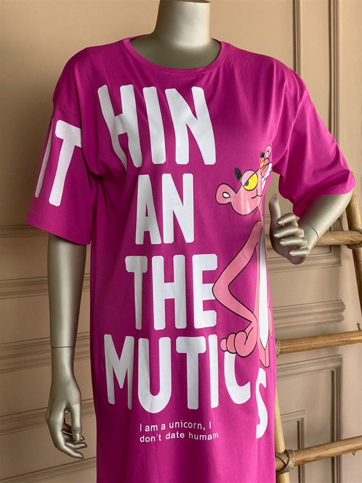 Pembe Panter Baskılı Elbise (Fuşya)