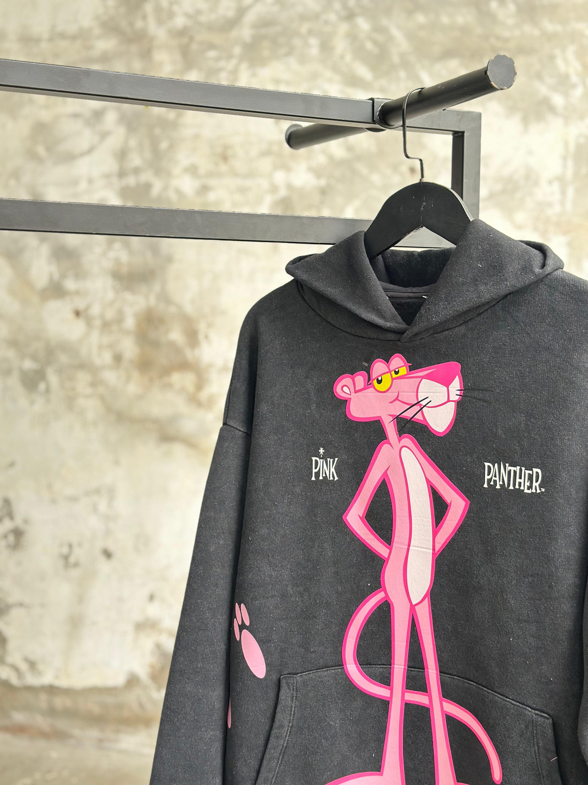 Pembe Panter Baskılı Taş Yıkamalı Sweat (Antrasit)
