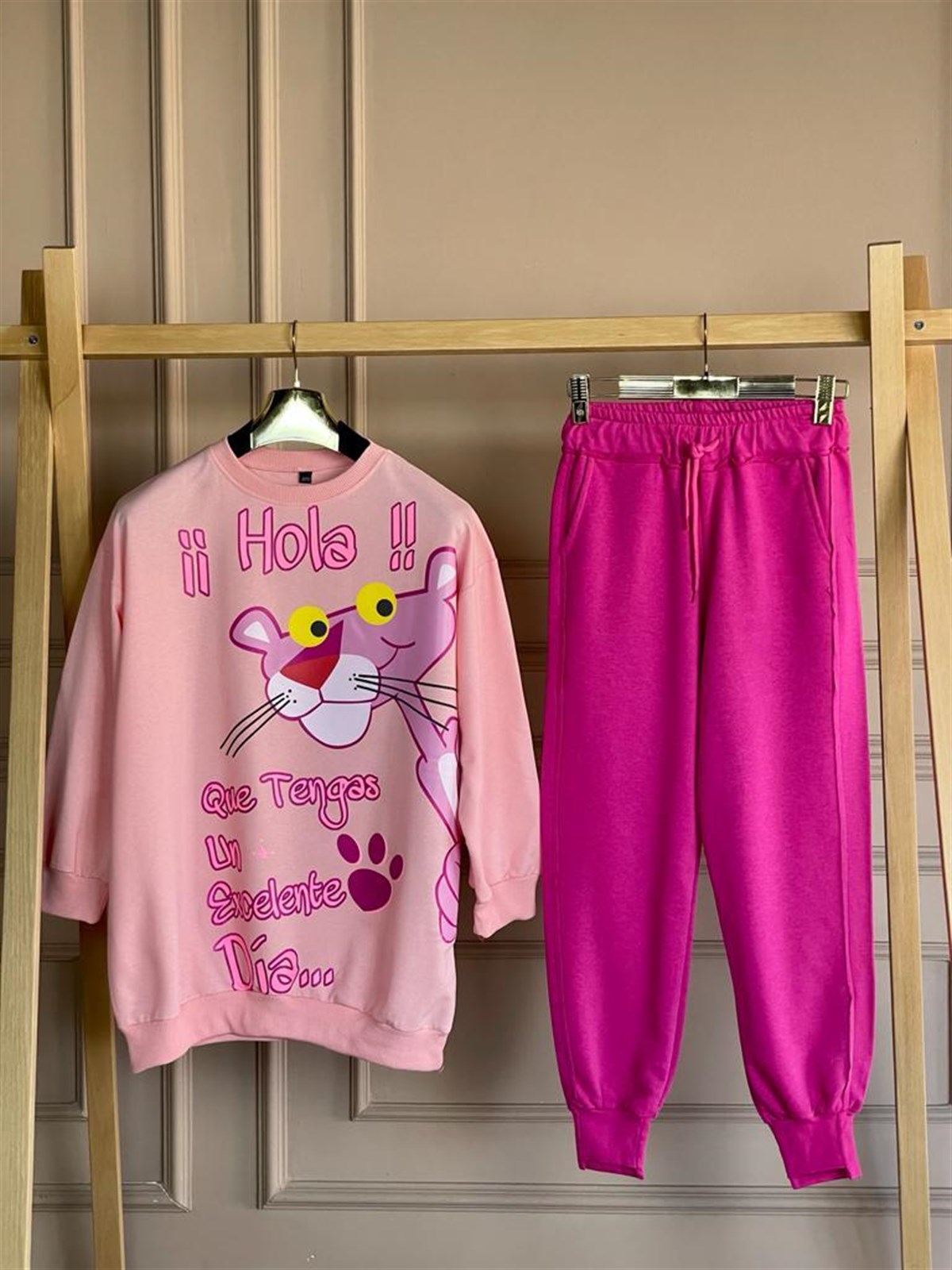 Pembe Panter Baskılı Tunik Sweat (Pembe)