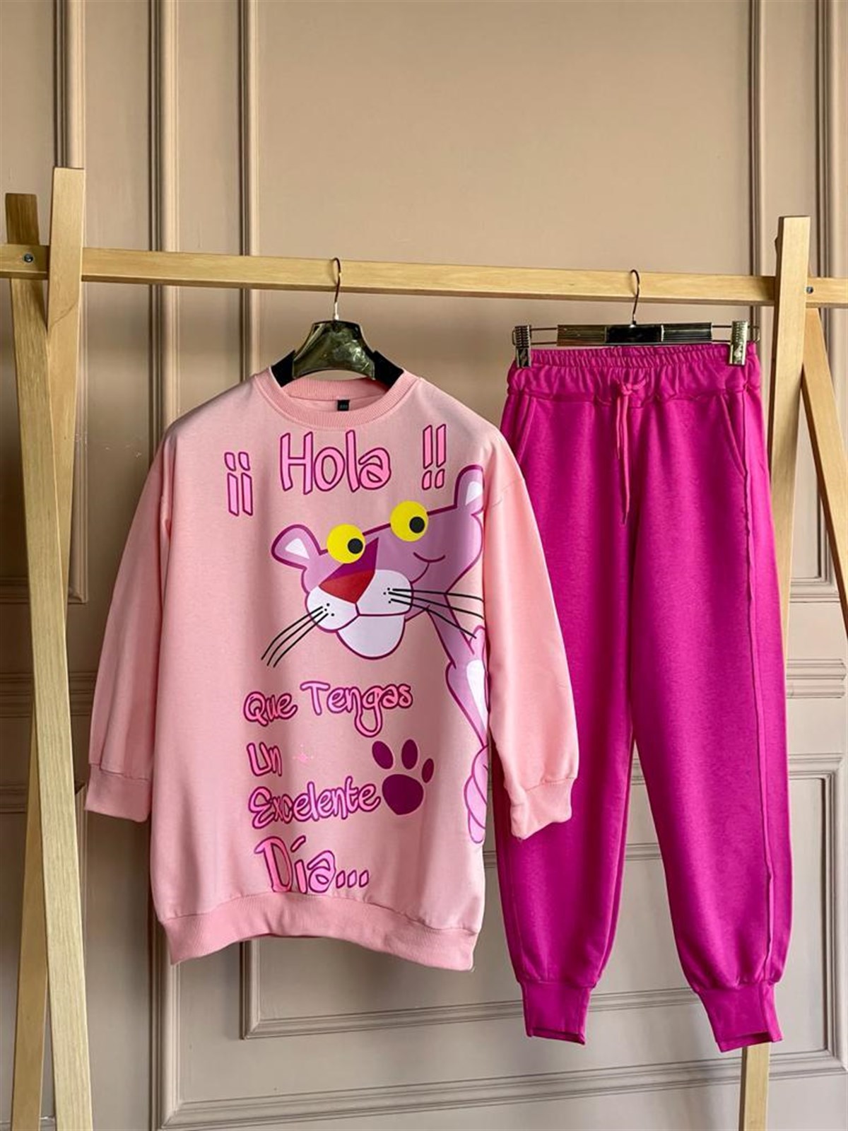 Pembe Panter Baskılı Tunik Sweat (Pembe)