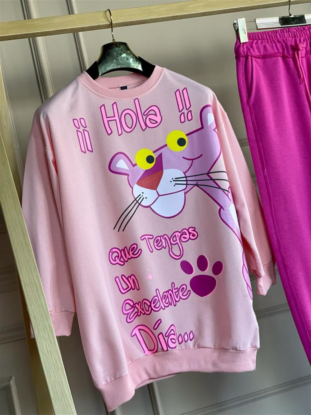 Pembe Panter Baskılı Tunik Sweat (Pembe)