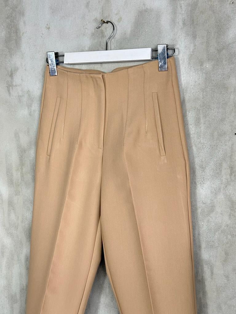 Pens Detaylı Yüksek Bel Kumaş Pantolon (Camel)